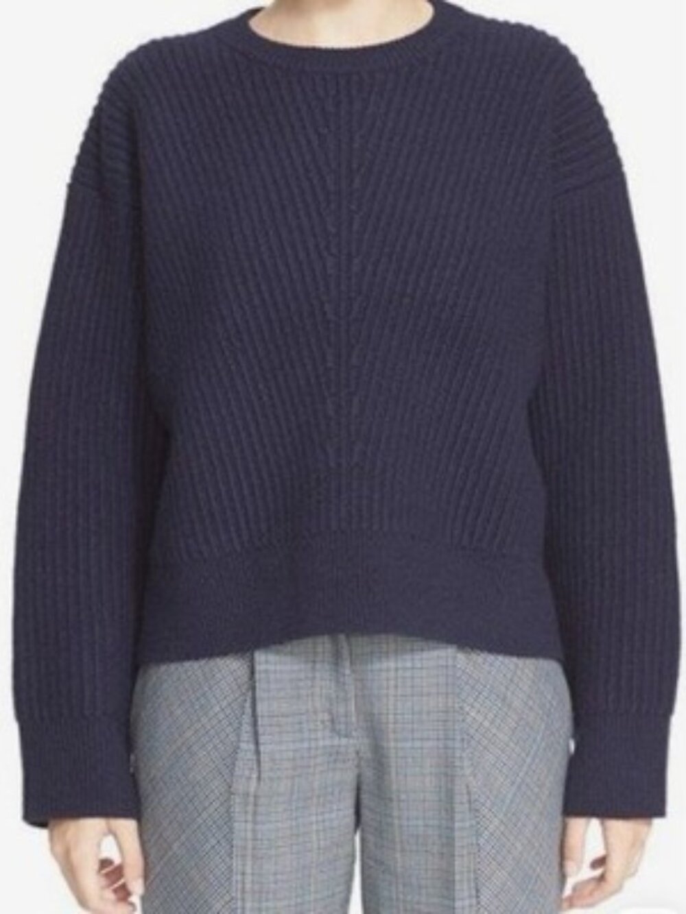Acne Studios Java L Rib Sweater Navy Blue Zip Wool V Neck Small? SEE PHOTOS